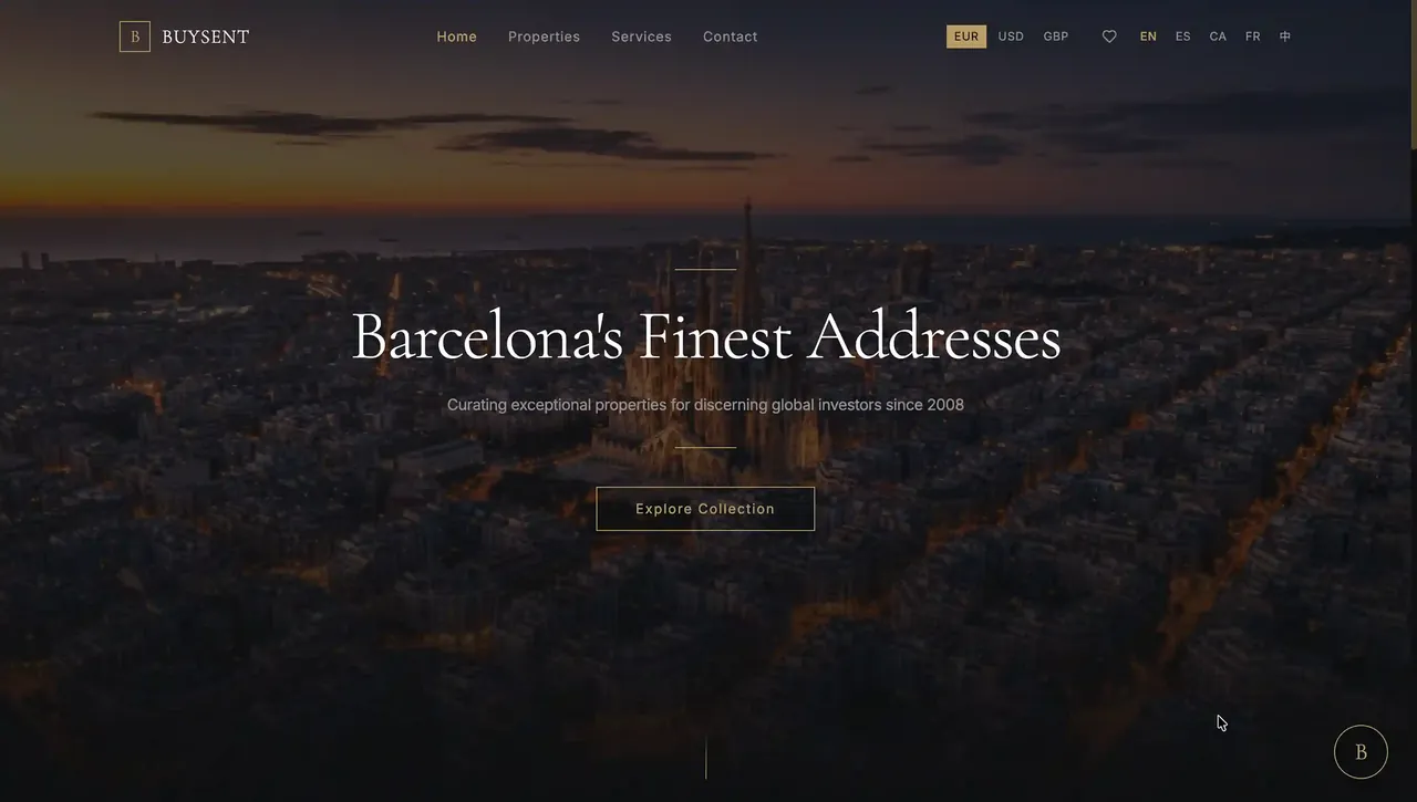 Disseny web per a immobiliària BuySent Global Estate creat per Elvora