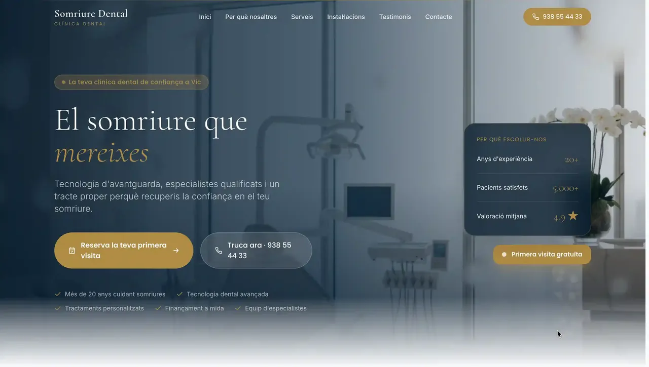 Disseny web per a clínica dental a Vic, Vic Smile Studio, creat per Elvora