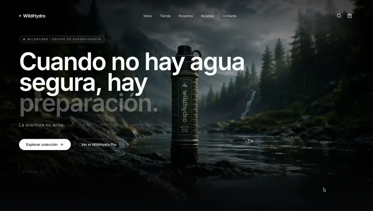 Botiga online WildHydro d'equipament outdoor, e-commerce creat per Elvora